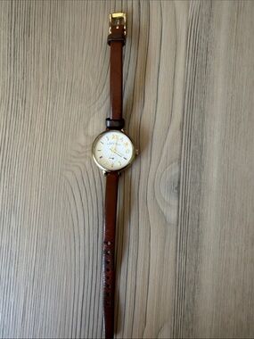 Marc Jacobs Brown Leather Strap Watch with Gold Case